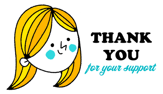 Smiling blonde girl with rosy cheeks. Text reads Thank you for your support